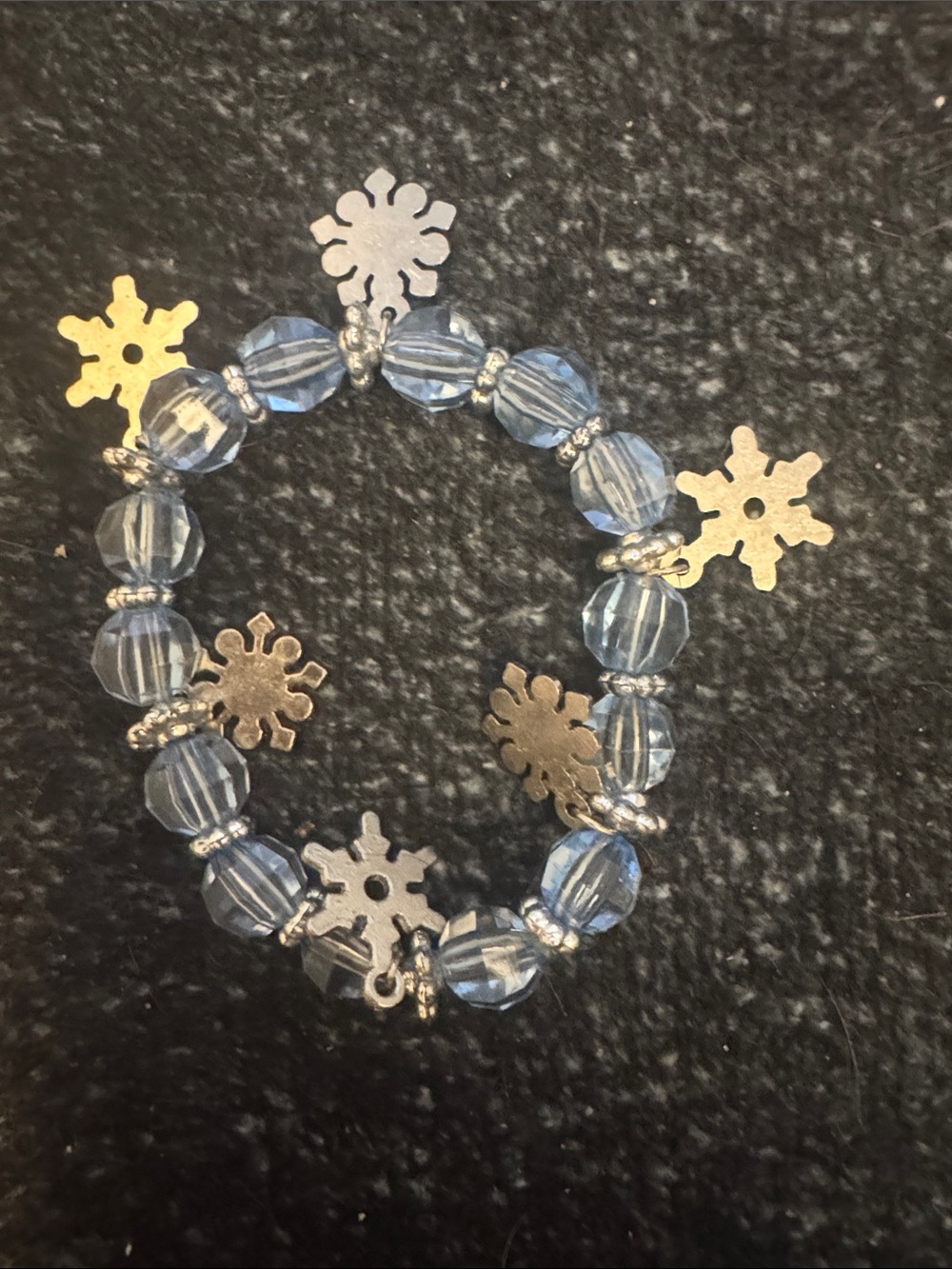 Blue Beaded Snowflake Charm Stretch Bracelet - Women Jewelry